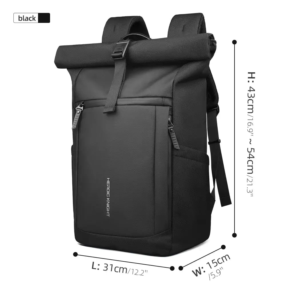 Heroic Knight Men's Travel Backpack Roll Top Casual Hiking Backpack Waterproof Outdoor Backpack Large Capacity Weekend Schoolbag