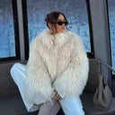 Wool Lapel Faux Fur Coat