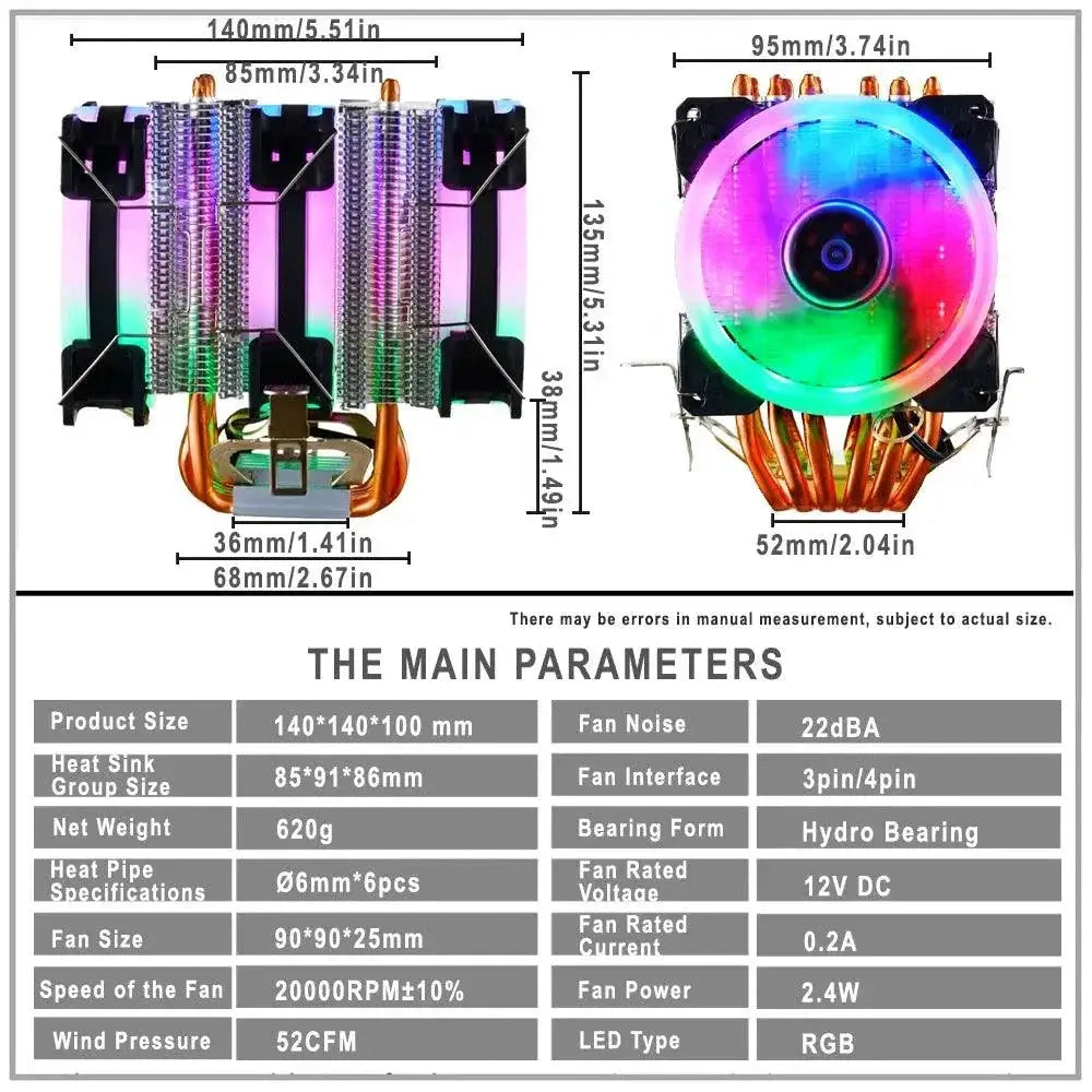 IWONGOU Rainbow RGB CPU Cooler Efficient Cooling Solution