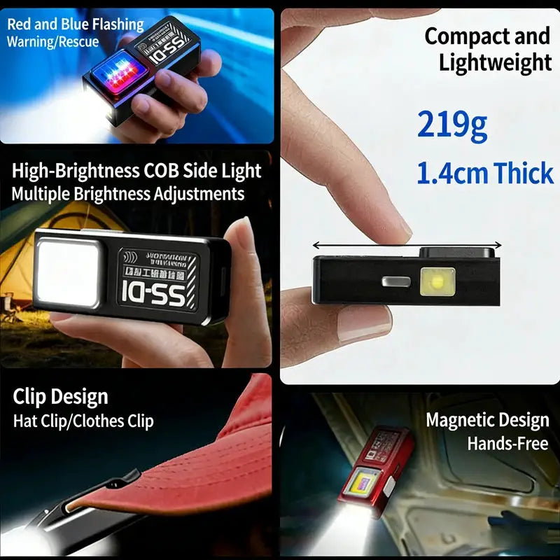 Mini COB LED Flashlight USB C Rechargeable Powerful Work Light with Clip Magnet Waterproof EDC Camping Walking Pocket Lamp