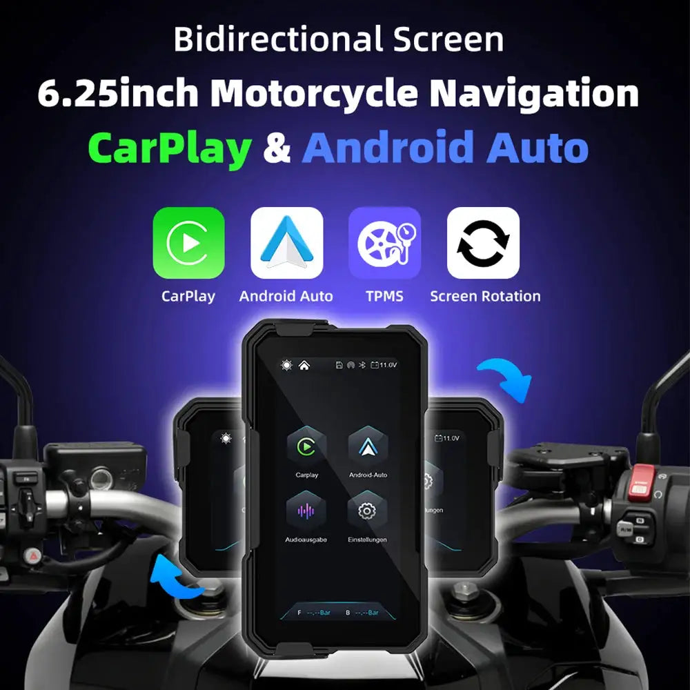 EKIY 6.25 inch Wireless CarPlay Moto Android Auto Portable Digital Dashboard GPS Motorcycle Navigation Removable Display Screen