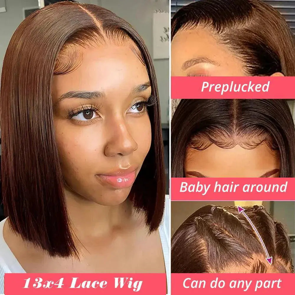 Brown Straight Lace Front Bob Wig 180 Percent Density Hair