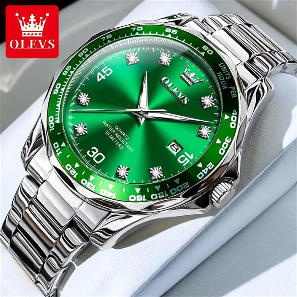 OLEVS Mens Quartz Watch Swim Stainless Steel Band Timepiece