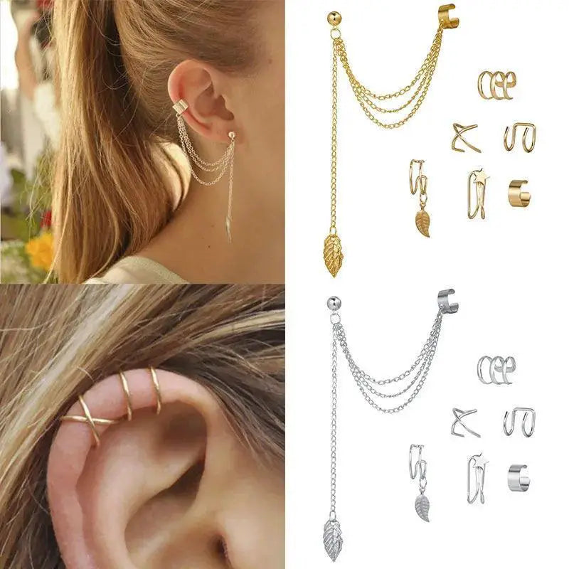 Silver Leaf Ear Cuff Clip Earrings Unisex Stylish Jewelry