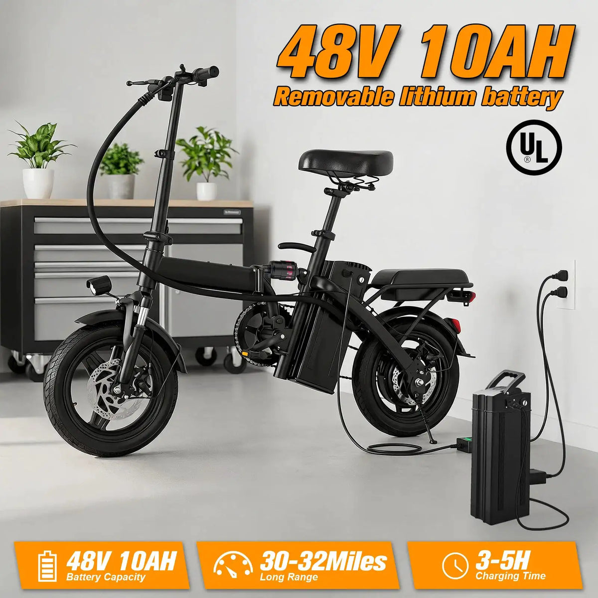 560W Electric Bikes for Adult,24MPH,14inch Folding Electric Bike,48V10.4AH Removable Battery,Multi-Shock Absorption Electric Bicycle