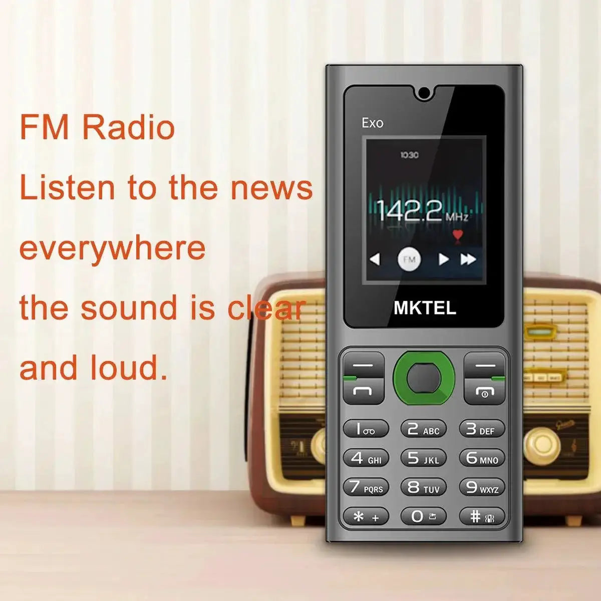 MKTEL EXO Feature Phone Dual SIM 1.77in Display Radio Torch