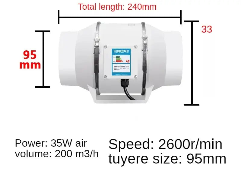 220V Silent Inline Exhaust Fan for Home and Kitchen