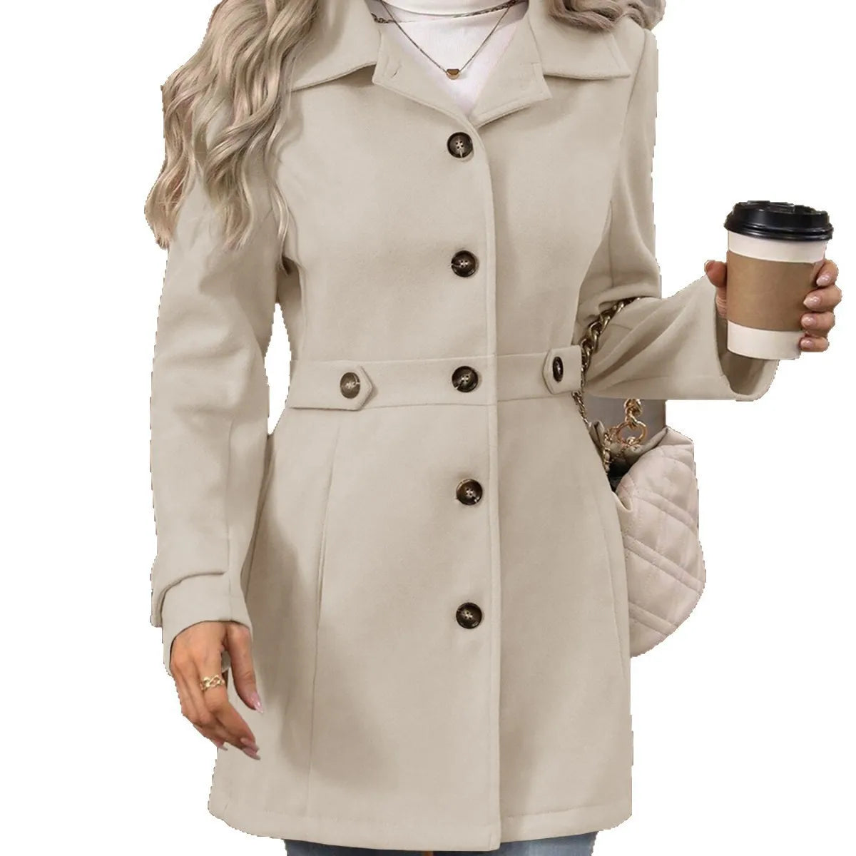 Notched Lapel Button Midi Coat