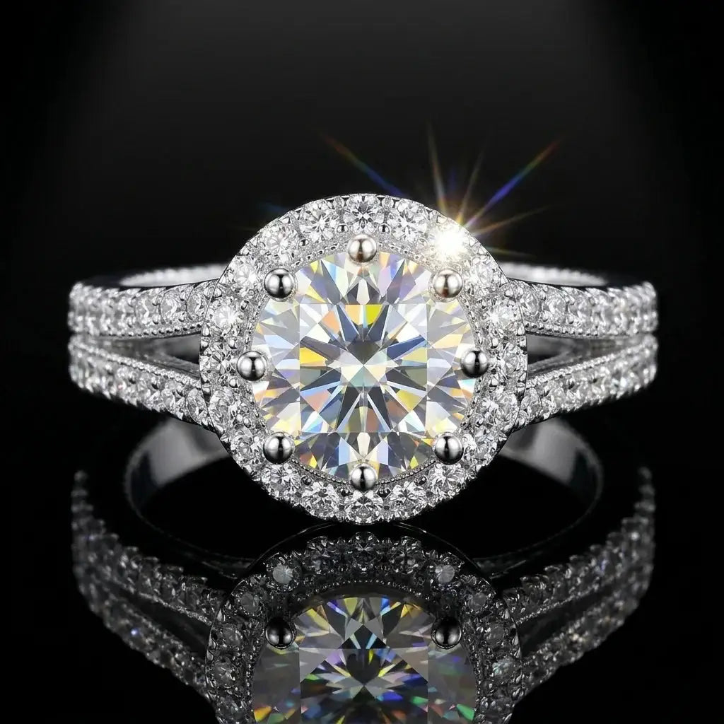Round Moissanite Ring in Sterling Silver Split — product view 1