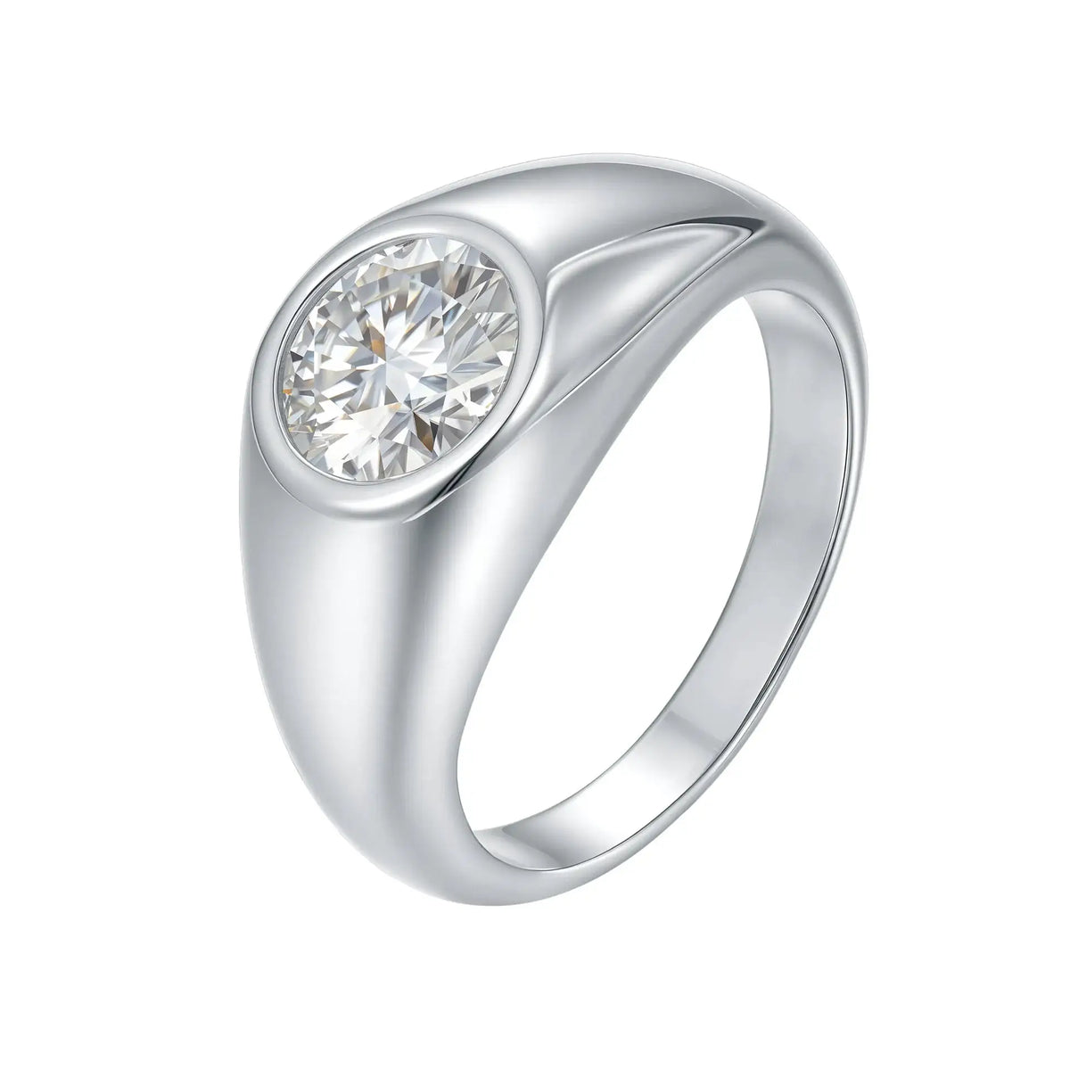 Luxury 3ct Round Moissanite Ring for Men, D Color VVS1 GRA Certified Moissanite Signet Band, S925 Sterling Silver Wedding Gift
