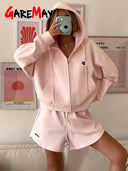 Pink Cotton Short Set Women Summer Tracksuit