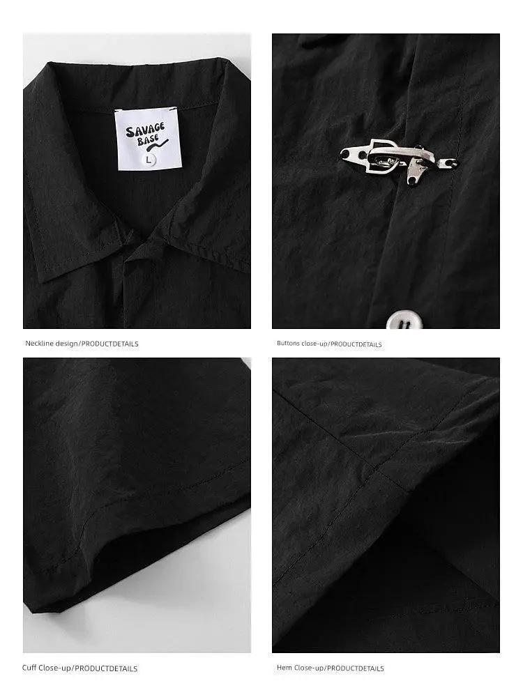 Wukong Goods American Retro Zipper Short Sleeve Shirt