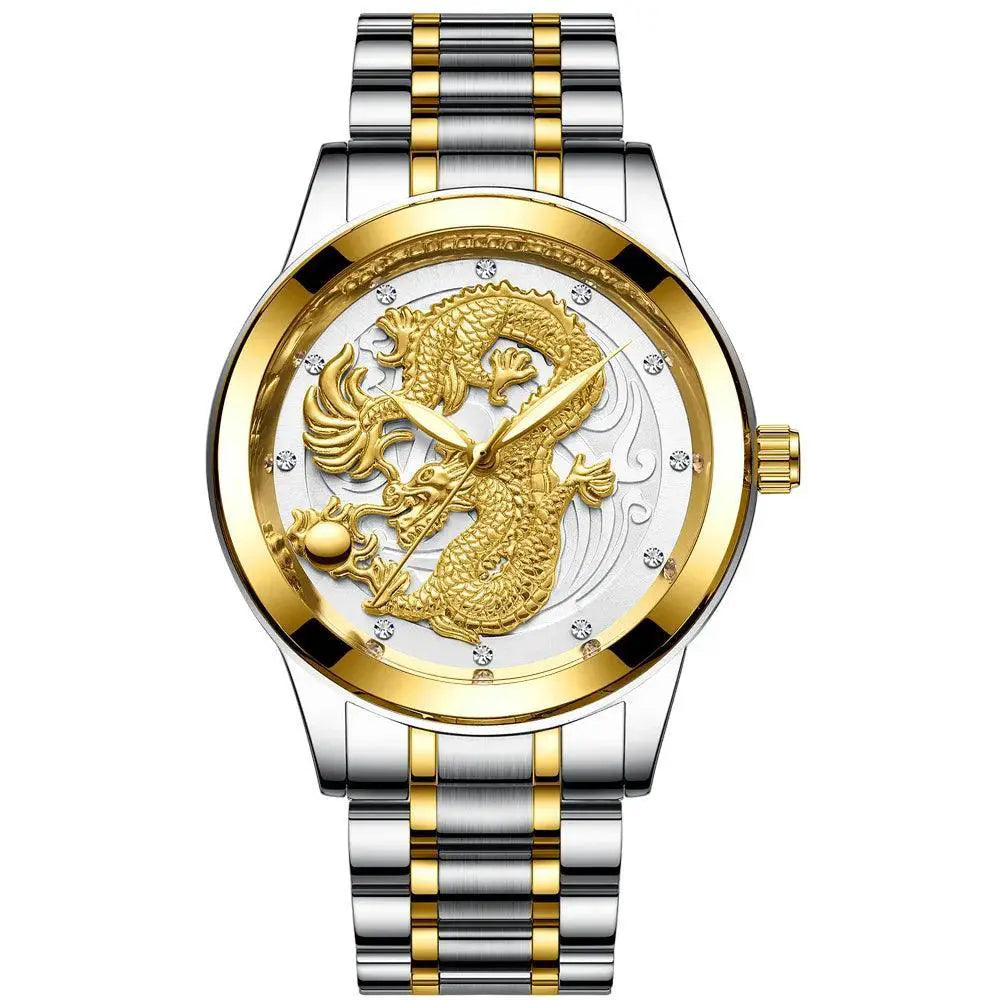 Dragon Crystal Mens Quartz Watch Waterproof Timepiece