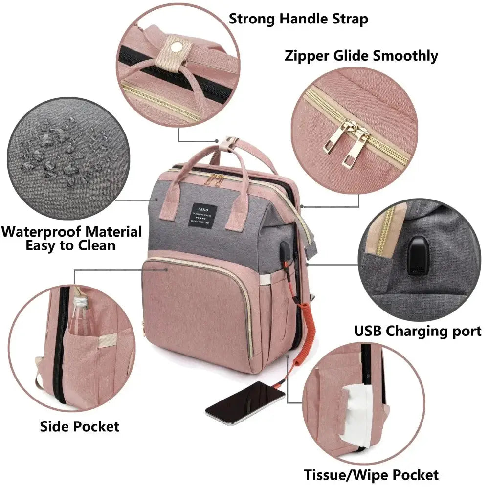 Mommy Bag Lightweight Portable Folding Crib Bed Backpack
