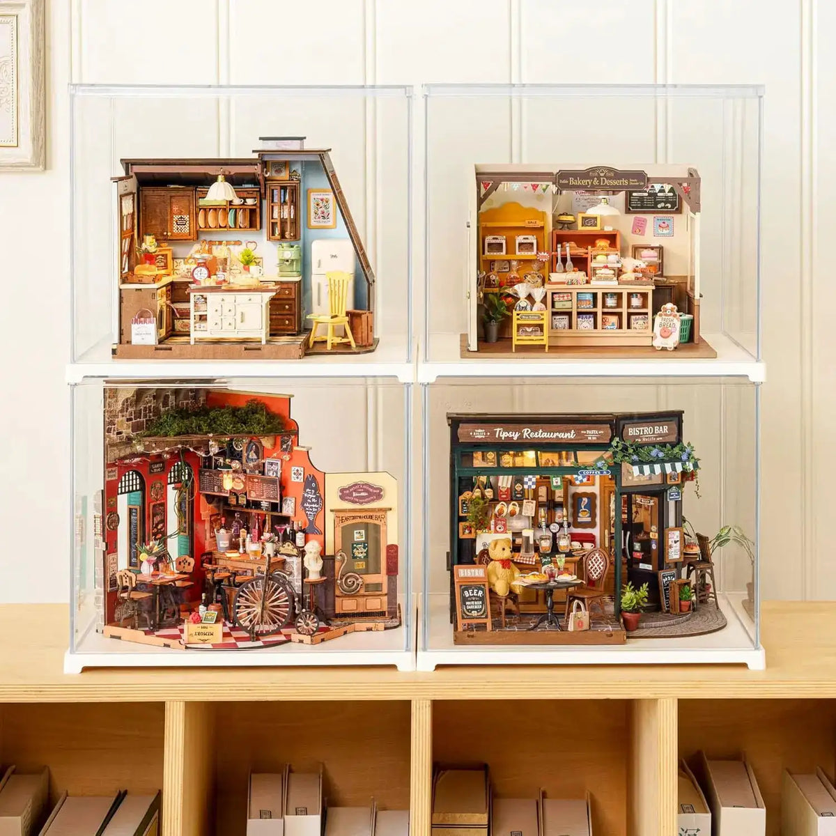 Robotime Baking Kitchen DIY Miniature Dollhouse Kit Crafts Hobbies Amazing Gift 3D Puzzle Mini House Building Kit Book Nook