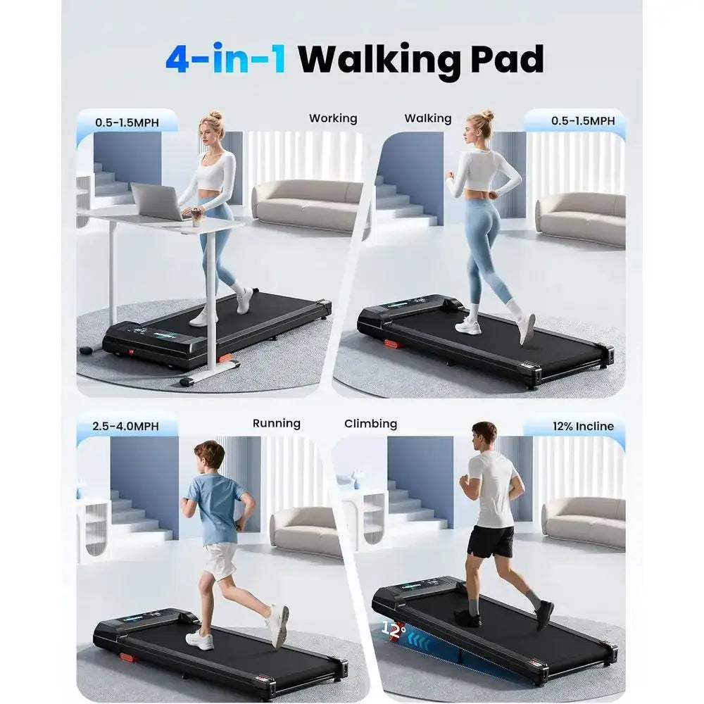 Portable Electric Treadmill Desk 2.5HP, 12% Incline, 280 lbs Capacity, 4-in-1 Walking Pad with Remote & LED Display