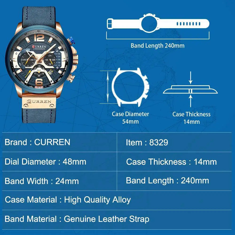 Mens Leather Chronograph Watch Timepiece Modern Style