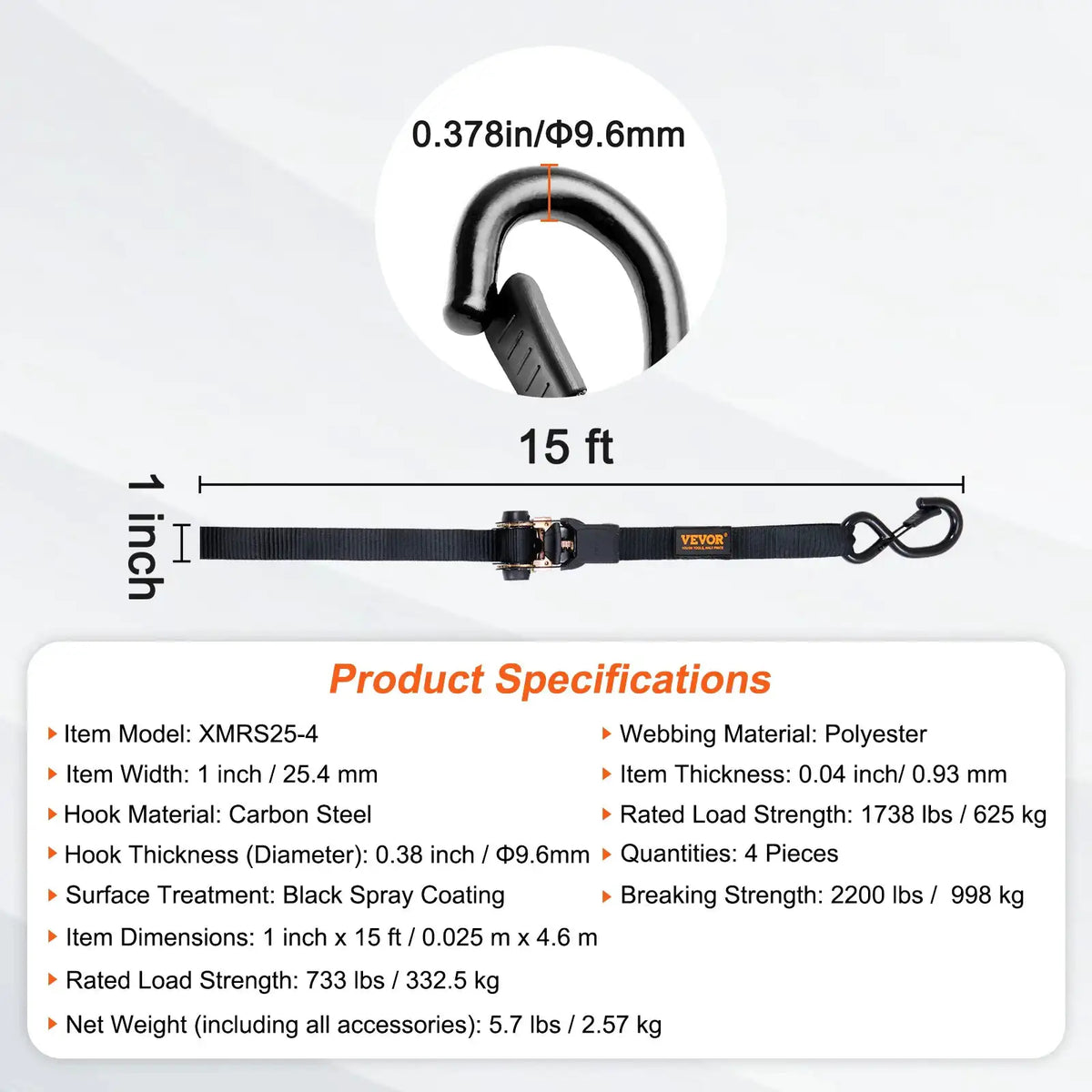 Heavy Duty Ratchet Tie Down Straps — product view 8