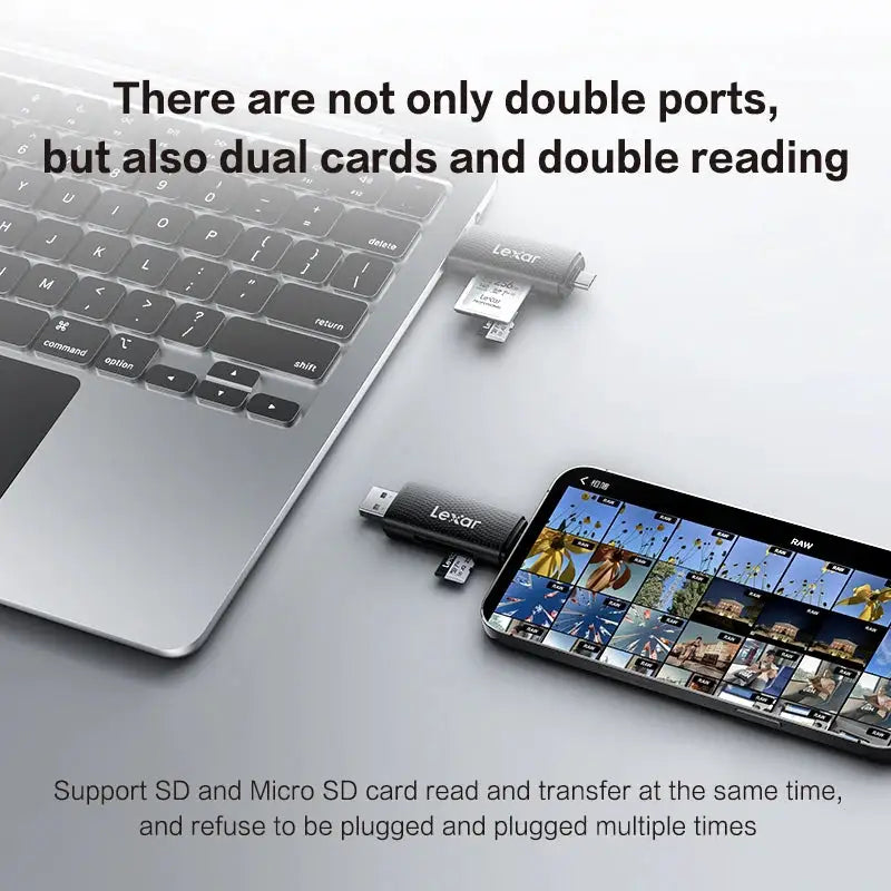 Original Lexar USB 3.2 Dual-Slot USB-A Type-C Memory Card Reader Max 205Mb/s SD Card Reader and MicroSD TF Card Reader