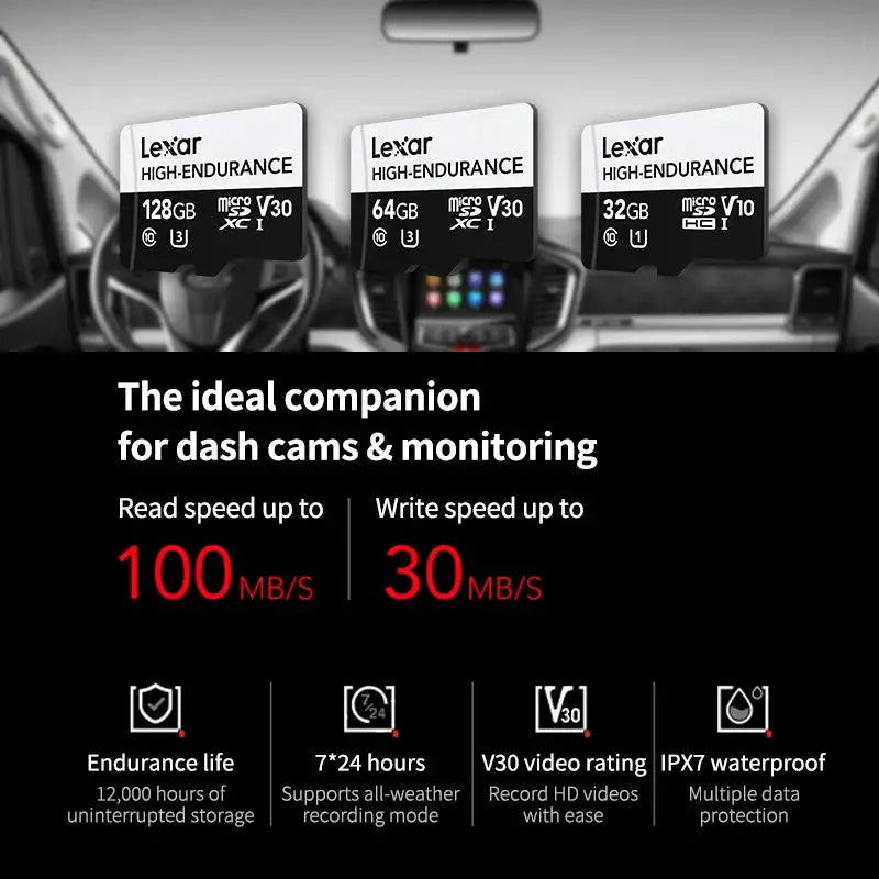 Original Lexar Micro SD Card for Dash Cam Home Eecurity or Eurveillance Cameras High Endurance V30 Memory Card 32GB 64GB 128GB