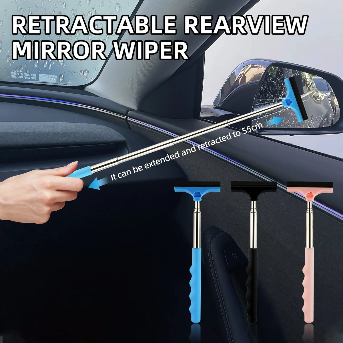 Car rearview mirror wiper, telescopic handle car rearview mirror wiper, car glass cleaning tool cleaning brush