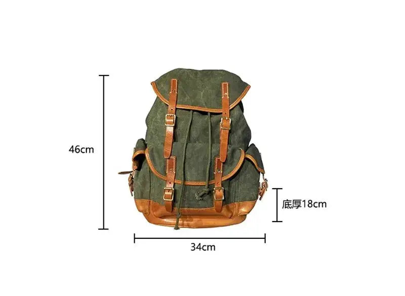 PNDME Vintage First Layer Cowhide Canvas Large-capacity Men's Backpacks Outdoor Casual Travel Designer Women's Big Schoolbag