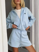 Pink Cotton Short Set Women Summer Tracksuit