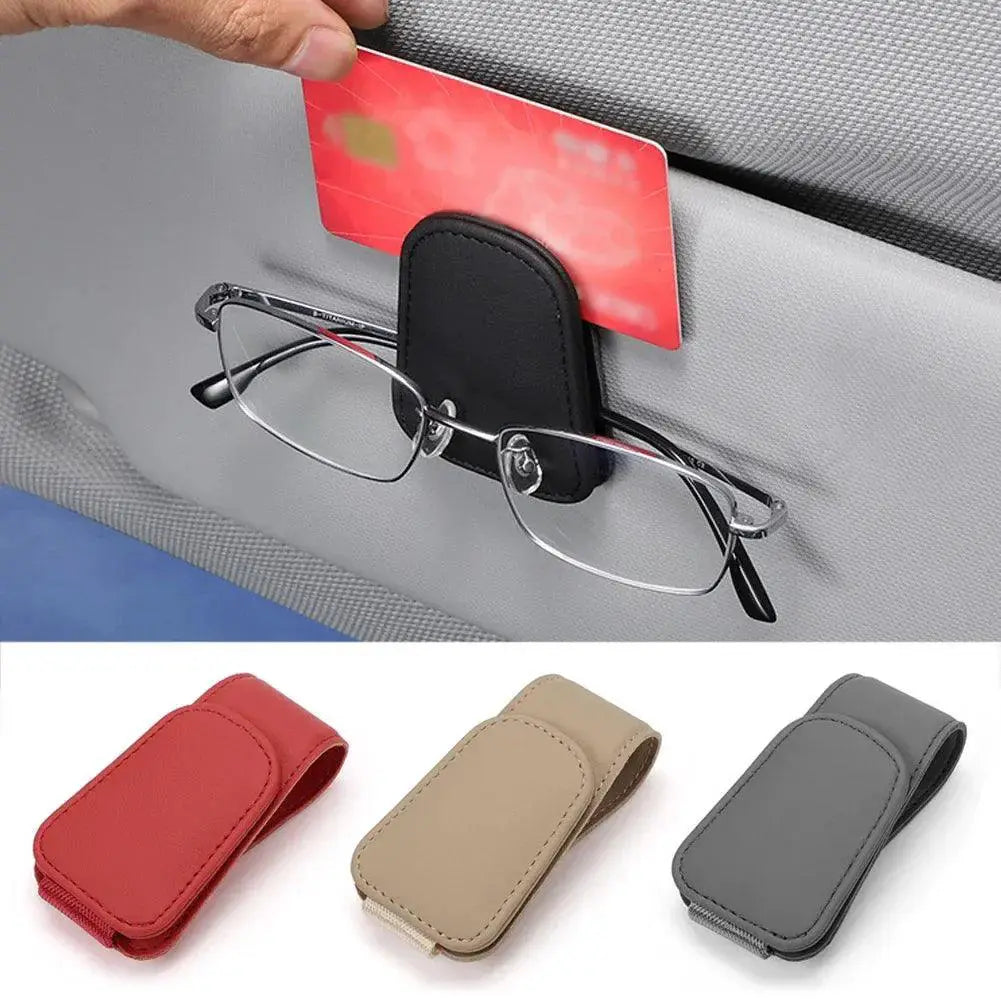 Sleek PU Leather Car Sunglasses Holder Clip Organizer