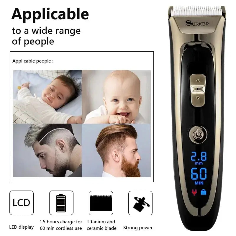 Professional Barber Electric Hair Trimmer LED Display