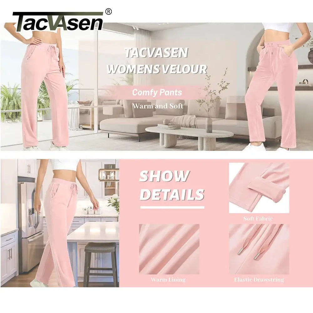 TACVASEN Winter Velvet Pants Womens Drawstring Elastic Waist Fleece Pants Workout Lounge Yoga Velour Pants Sweatpants Jogger