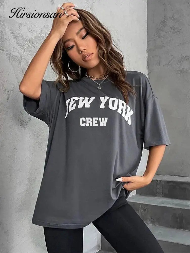 Oversized Bold Letter Graphic Womens Tee Trendy Summer Shirt