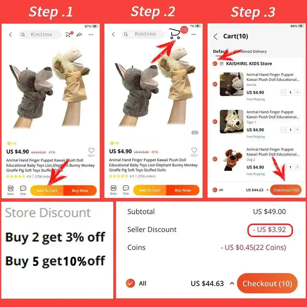 Hand Finger Story Puppets Plush Animals Bundle for Kids