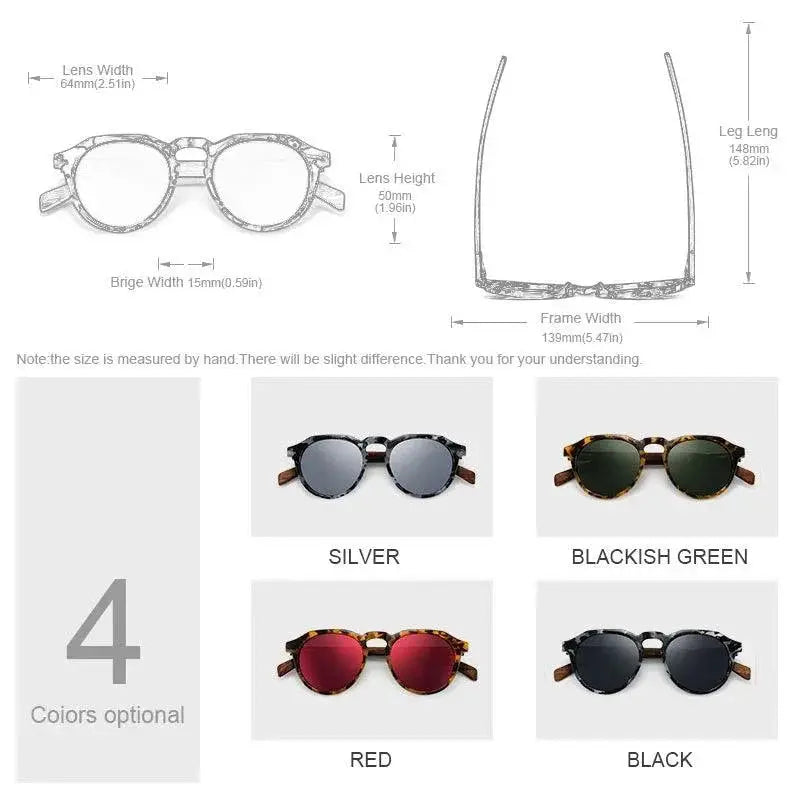 Walnut Wood Round Sunglasses With Red Lenses Men And Women