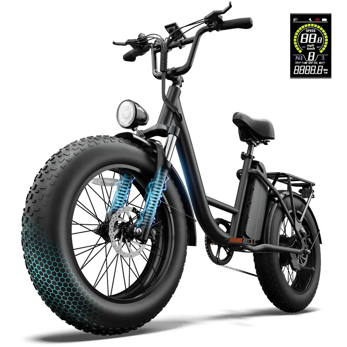 URLIFE E20PRO All-Terrain 20"*4" Fat Tire E-Bike 750W Motor 48V 15.6Ah Battery 100Mi Range), Color Display & Front Suspension