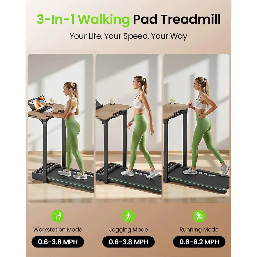 Akluer P3-D Adjustable Height Desk Treadmill, 2.5HP Motor, 0.6–6.2MPH Speed, 150kg Max Load, 105x42cm Running Area, 6-Layer Running Belt 80×40cm Desktop, 45dB Noise, Dual Control & Clear LED Display, Local delivery