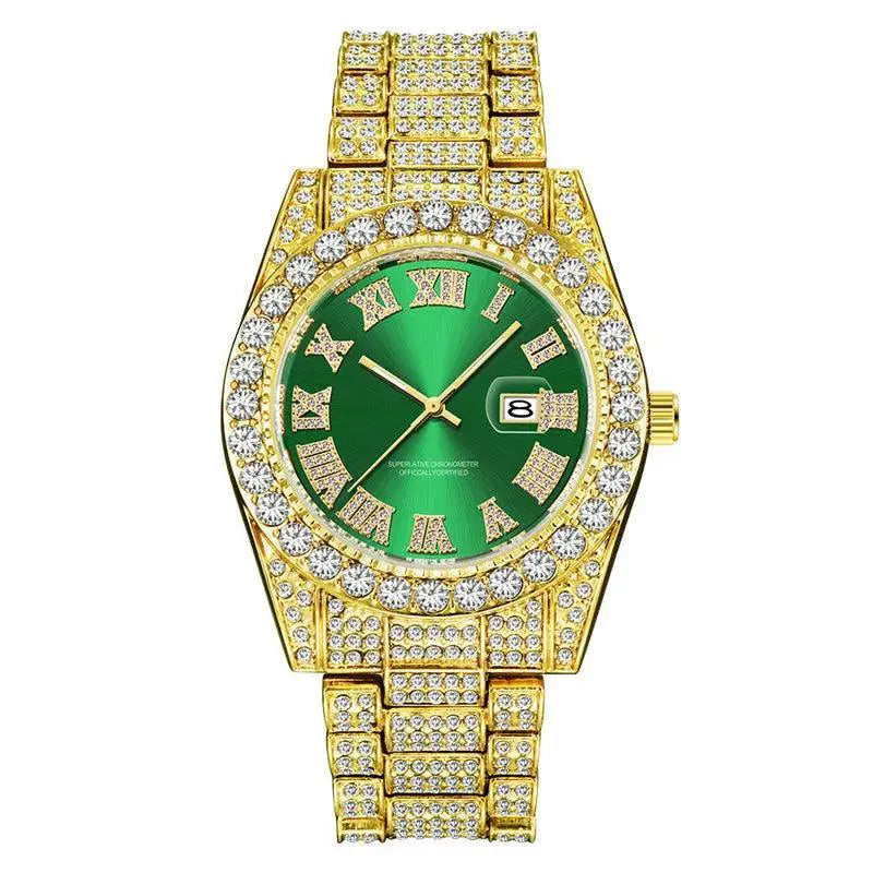 Golden Diamond Mens Quartz Watch Luxury Hip Hop Timepiece