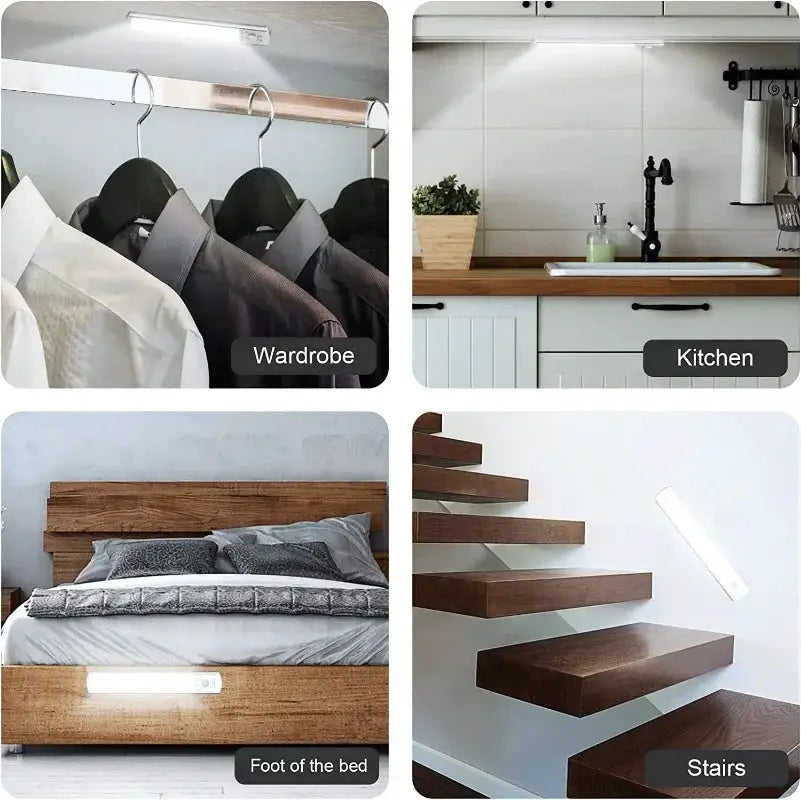 Ultra Thin Wireless LED Cabinet Light Motion Sensor USB TypeC Rechargeable Magnetic Dimmable 3Colors Indoor for Kitchen Wardrobe
