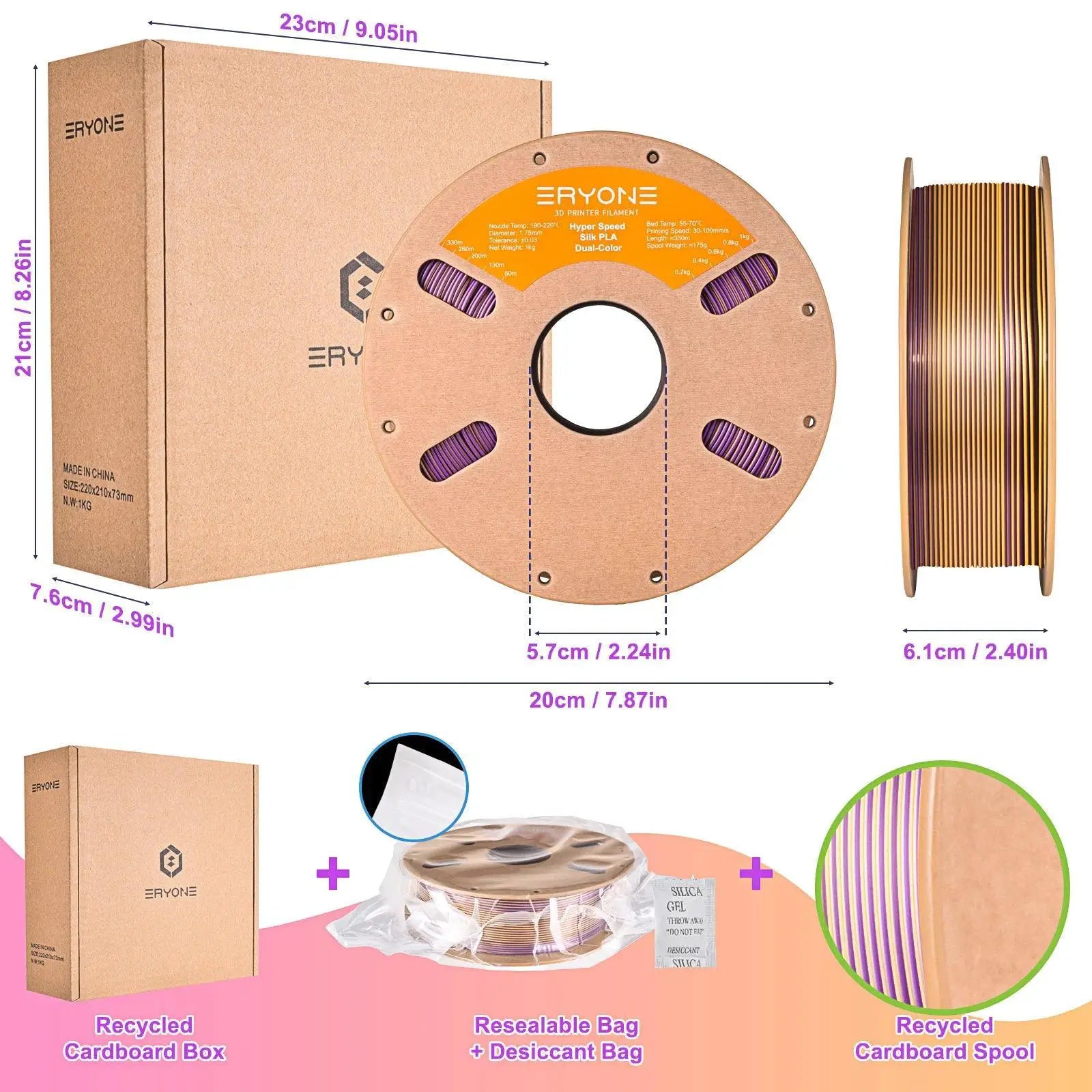 Eryone Hyper Speed Silk PLA Dual Color Filament 1kg 1.75mm