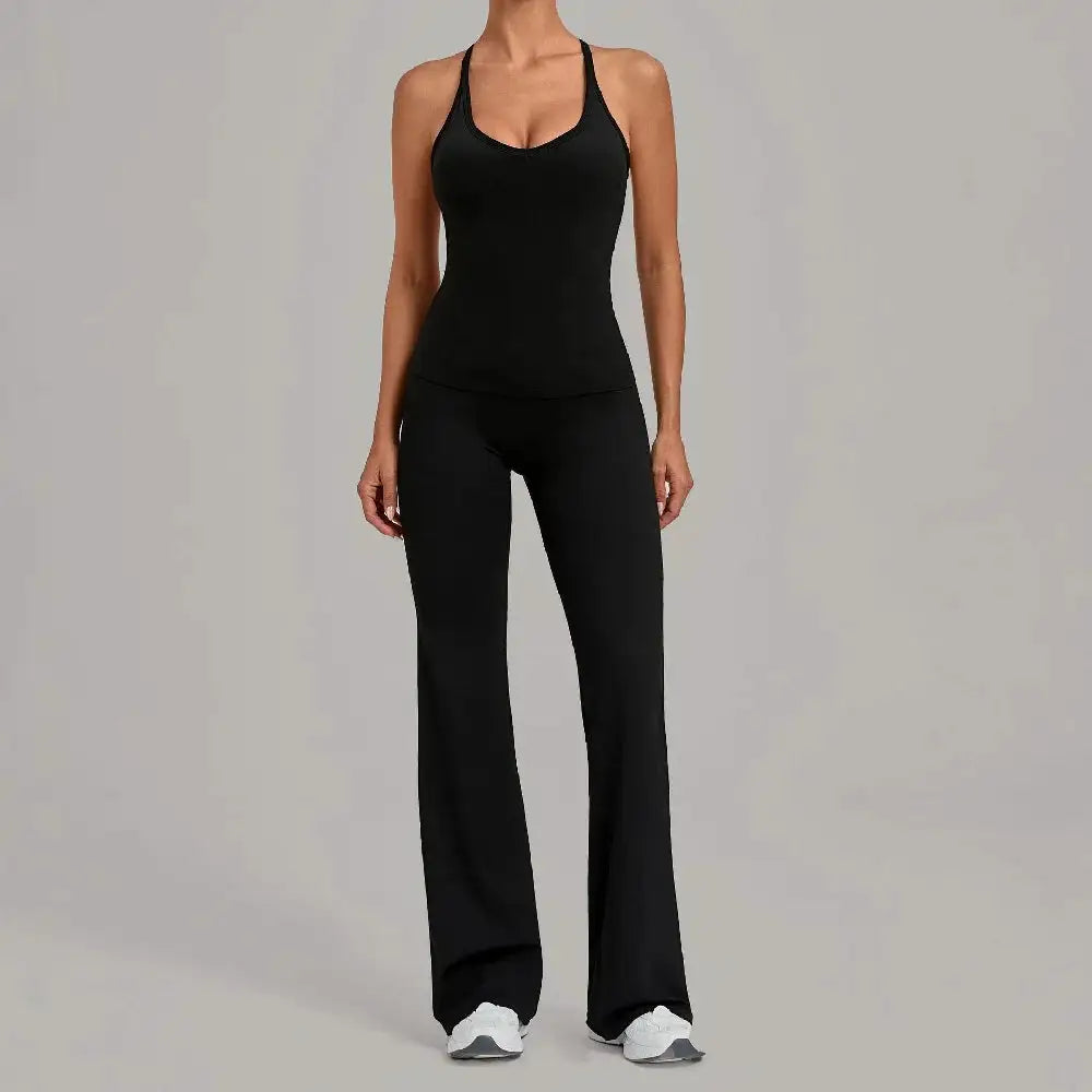 Women's 2 Piece Yoga Set High Waist Flared Pants Sports Bra Crop Top Workout Gym Athletic Outfits Female Fitness Activewear Suit