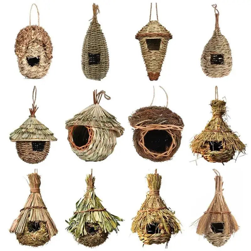 Natural Grass Hanging Bird Cage for Garden Decor Charm