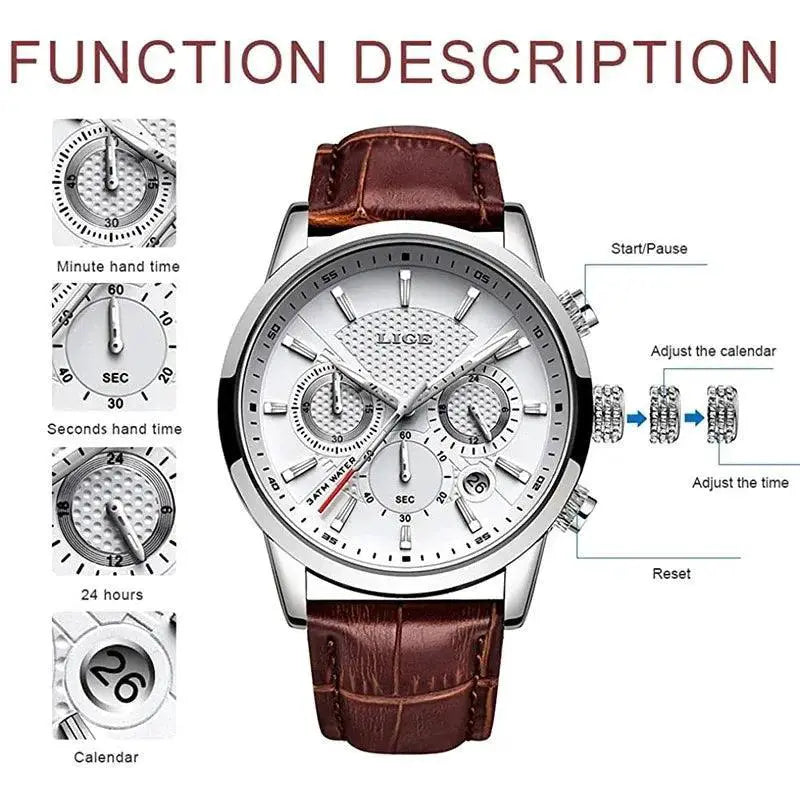 LIGE Chronograph Business Watch for Men Luxury Timepiece