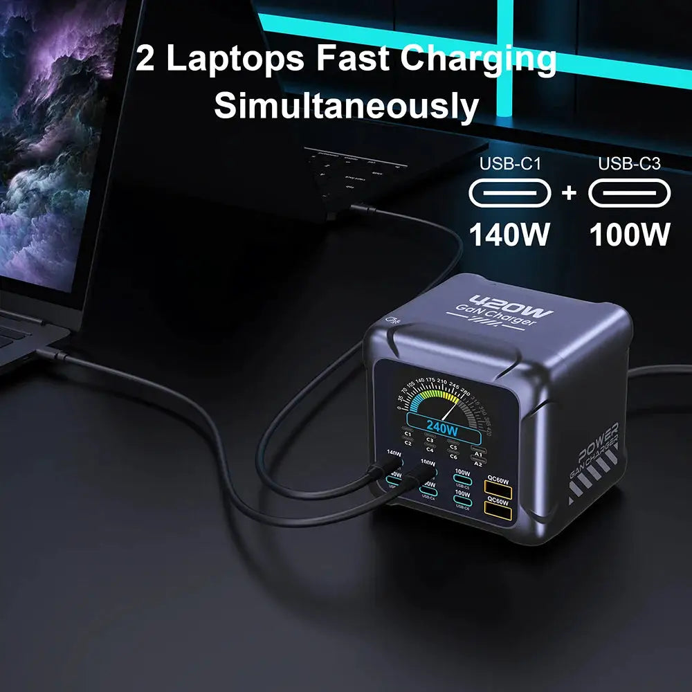 Ubigbuy 420W GaN Charger PPS PD3.1 140W USB Type C Charger Digital Display Fast Charging Station for MacBook iPhone 17 Samsung