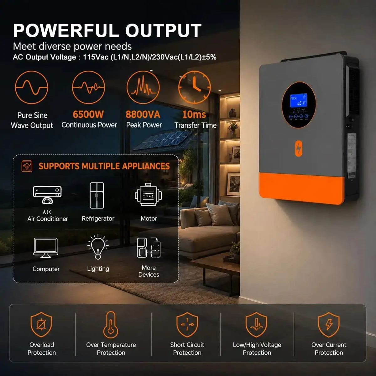 PowMr 6.5KW Split Phase Inverter 48V 110V or 220V with MPPT 100A Solar Battery Charger RS485 CAN Max PV Array Power 7200W