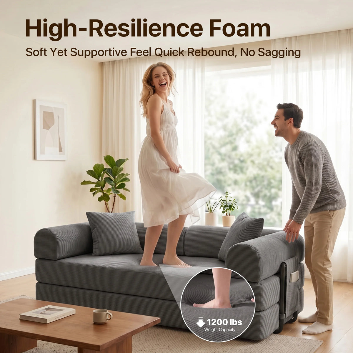 Sofa Bed Folding Convertible Compressed High-Density Foam — product view 3