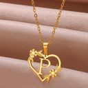 Golden Floral Heart Choker Necklace - Alphabet Jewelry