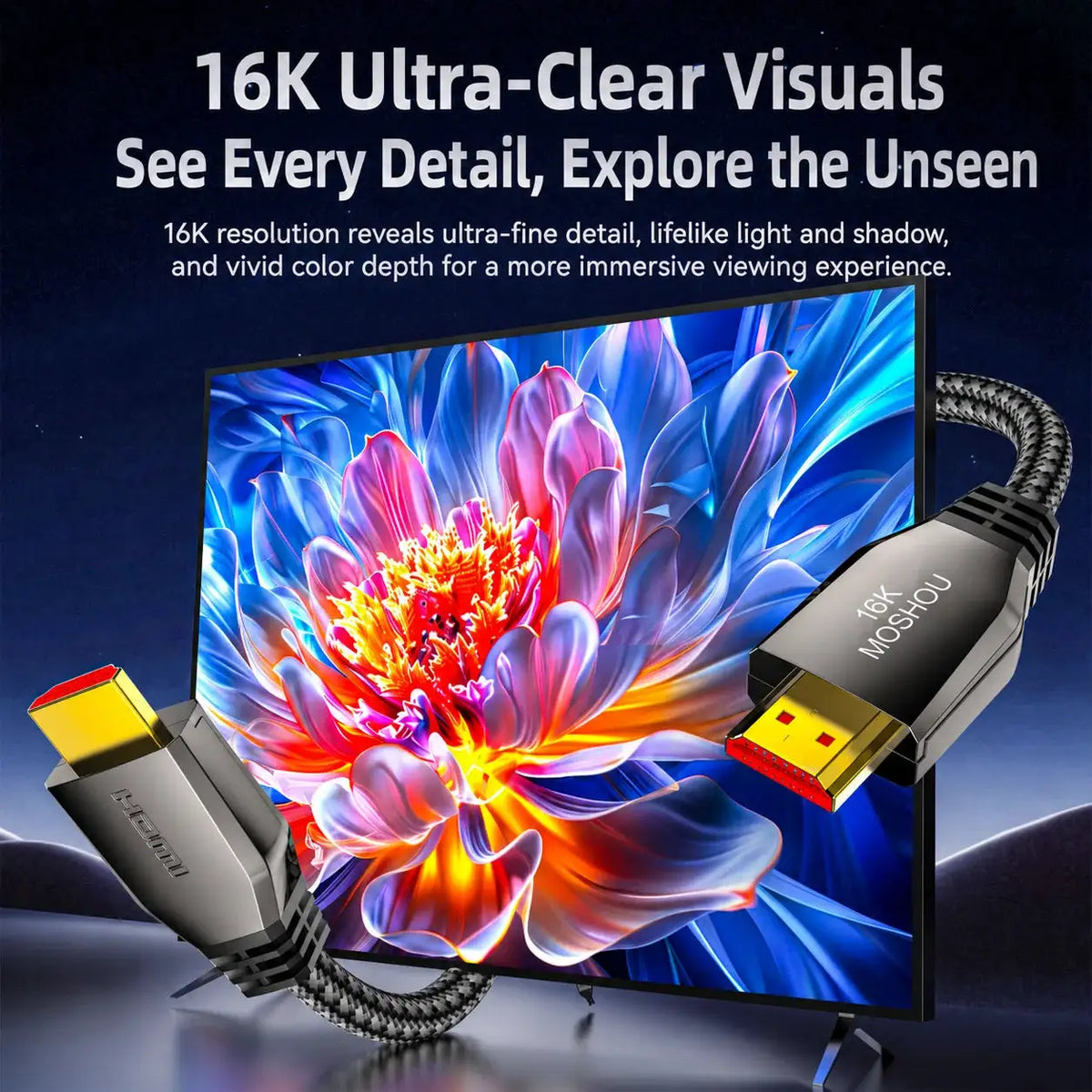 16K HDMI 2.2 Cable 96Gbps Ultra High Speed Braided Cord EARC HDR10+ HDCP2.3&2.3 Anti-Flicker Anti-Freezing for Gaming Movies