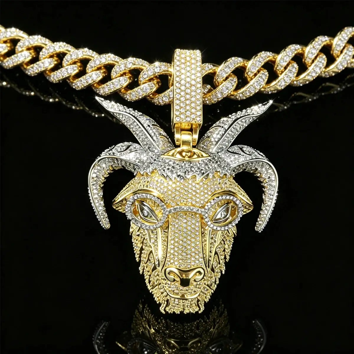Hip Hop Goat Head With Glasses Pendant Micro Paved Shiny — product view 4