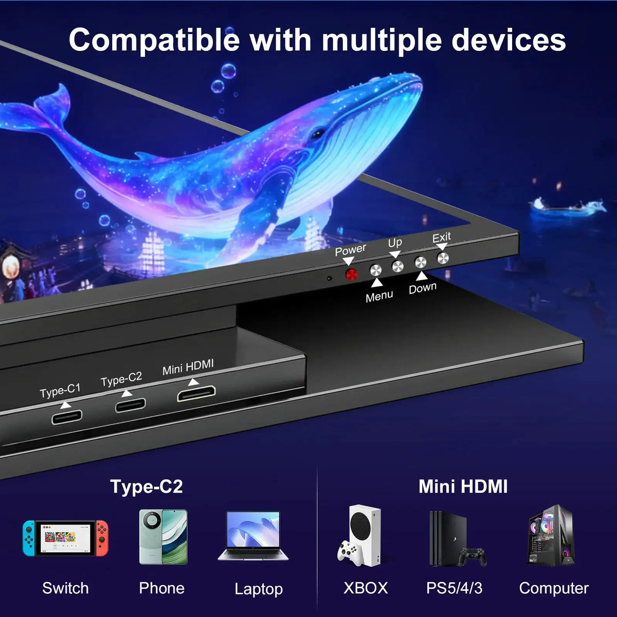 Unew Premium 17.4 Inch 2.5K 2560x1600 Touch Portable Monitor Game Display IPS 100% SRGB 60Hz Boe Screen Type-C HDMI Port Suitable for Laptop Switch PS5 Xbox USA