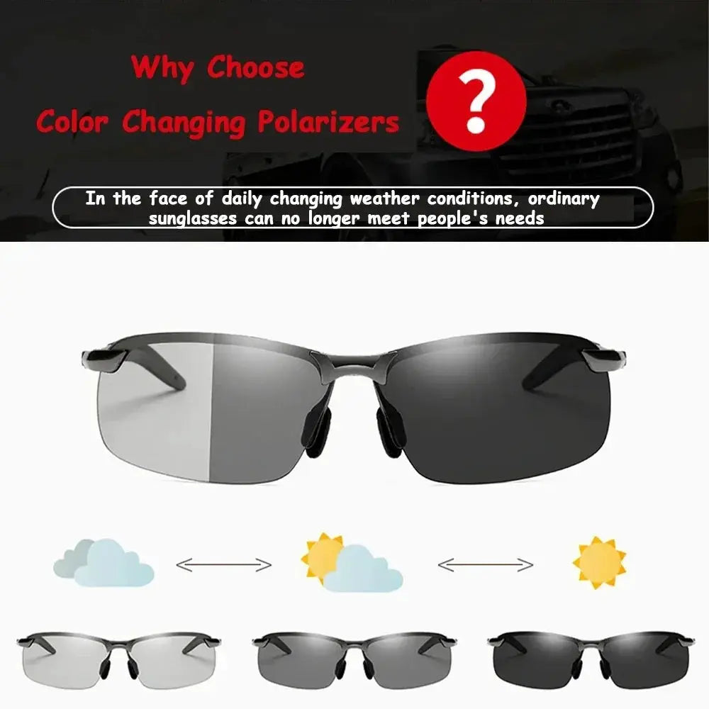 Photochromic Polarized Sunglasses Men Driving Eyewear Set