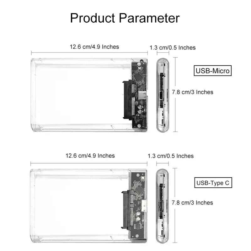 3.0/3.1 HDD Enclosure 2.5inch SATA SSD Hard Drive Case with 5Gbps Transfer Speed and Transparent Design Mobile External Housing